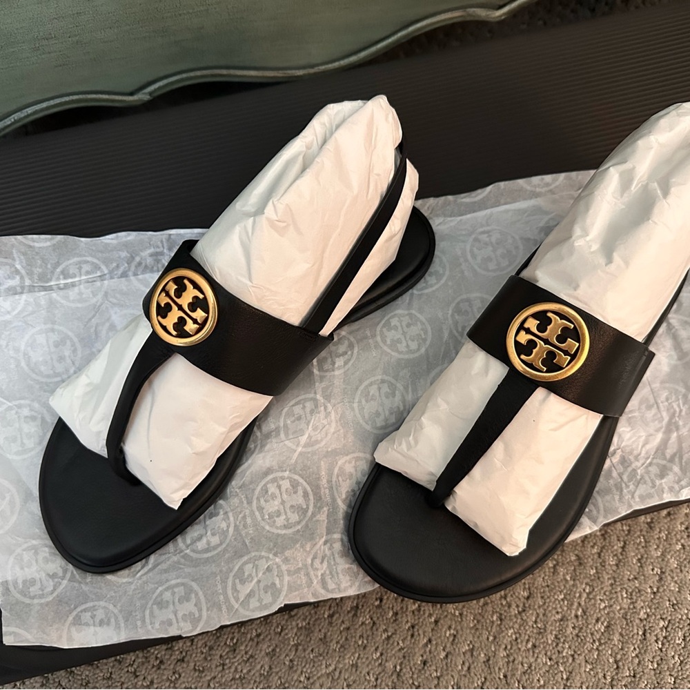 Tory Burch Black and Gold Sandals Elegant Design